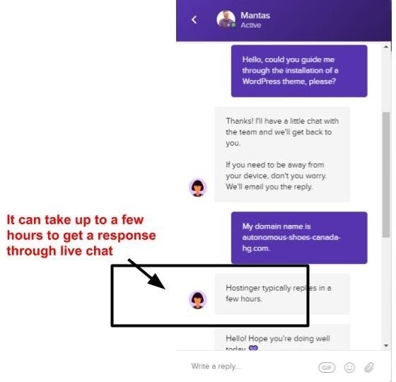 Hostinger's live chat