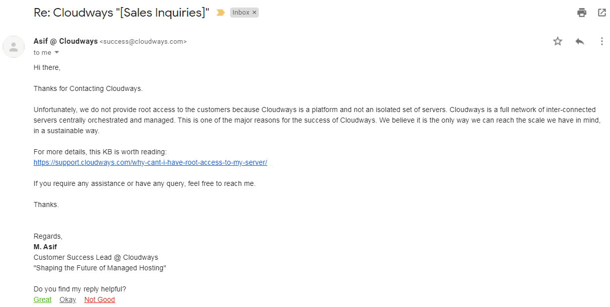 Cloudways email support