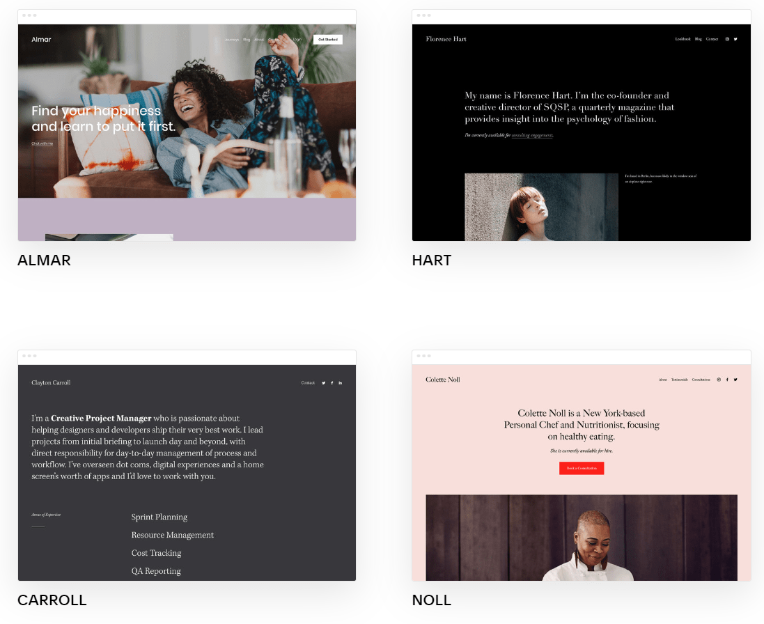 Squarespace personal website templates