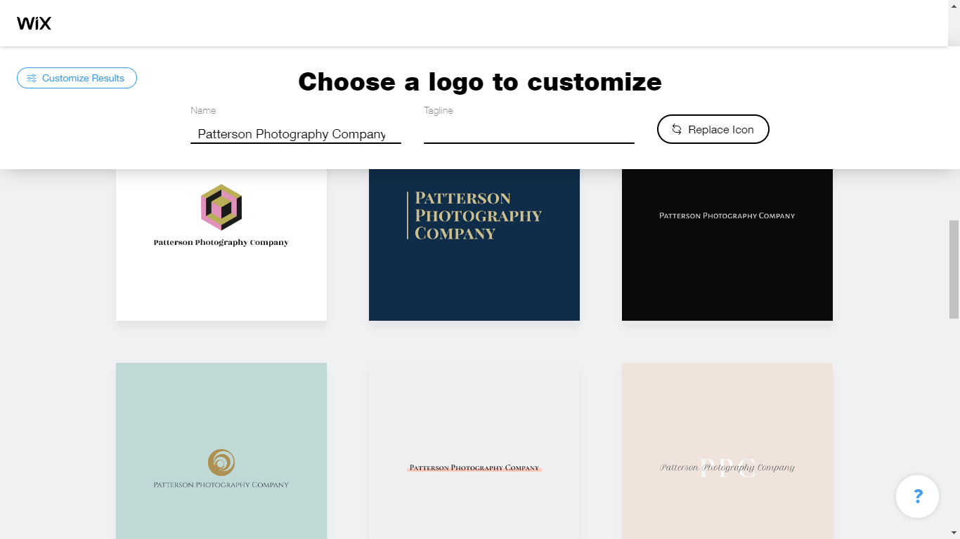 Wix Logo Maker screenshot - logo suggestions