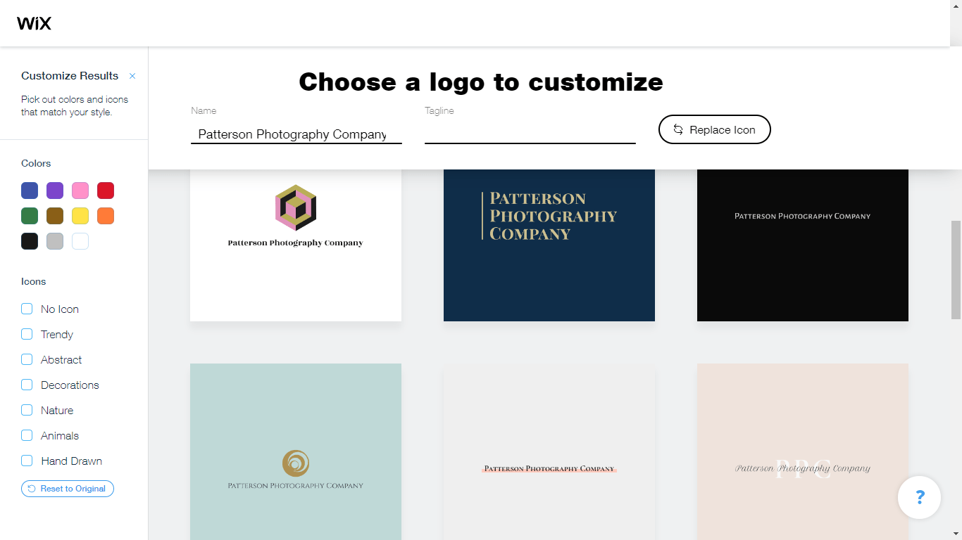 Wix Logo Maker screenshot - customize results