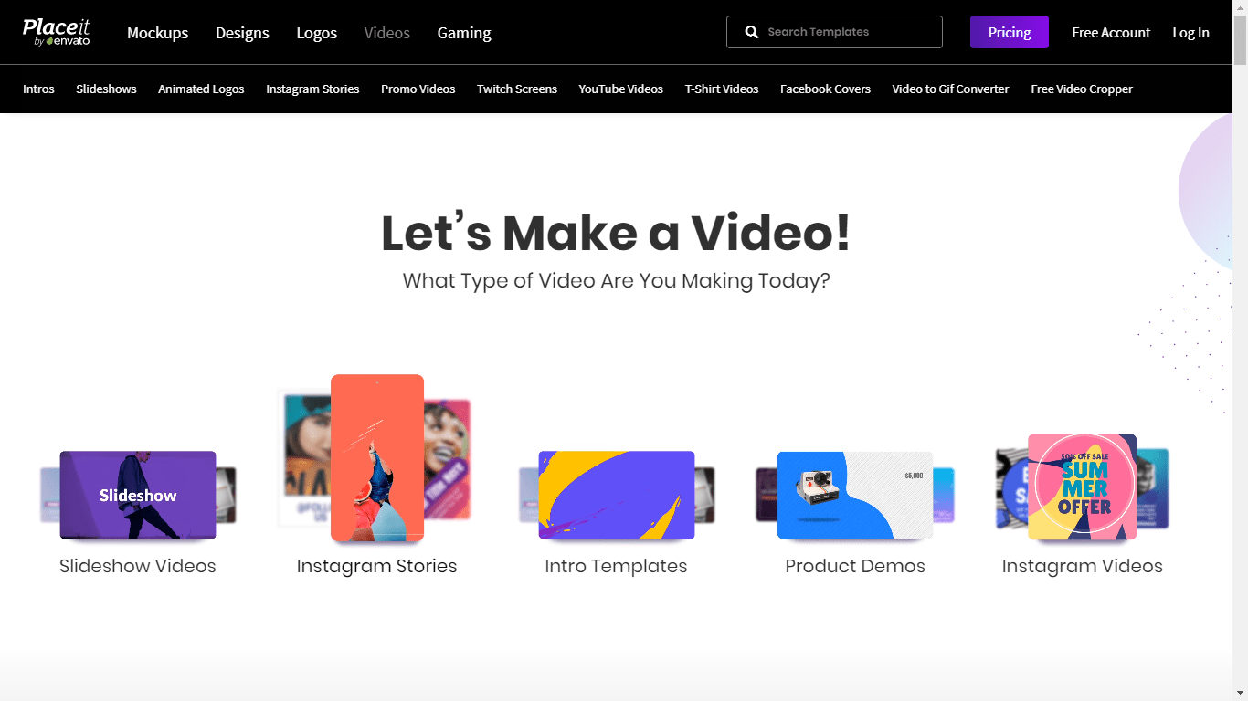 PlaceIt screenshot - video maker hompage