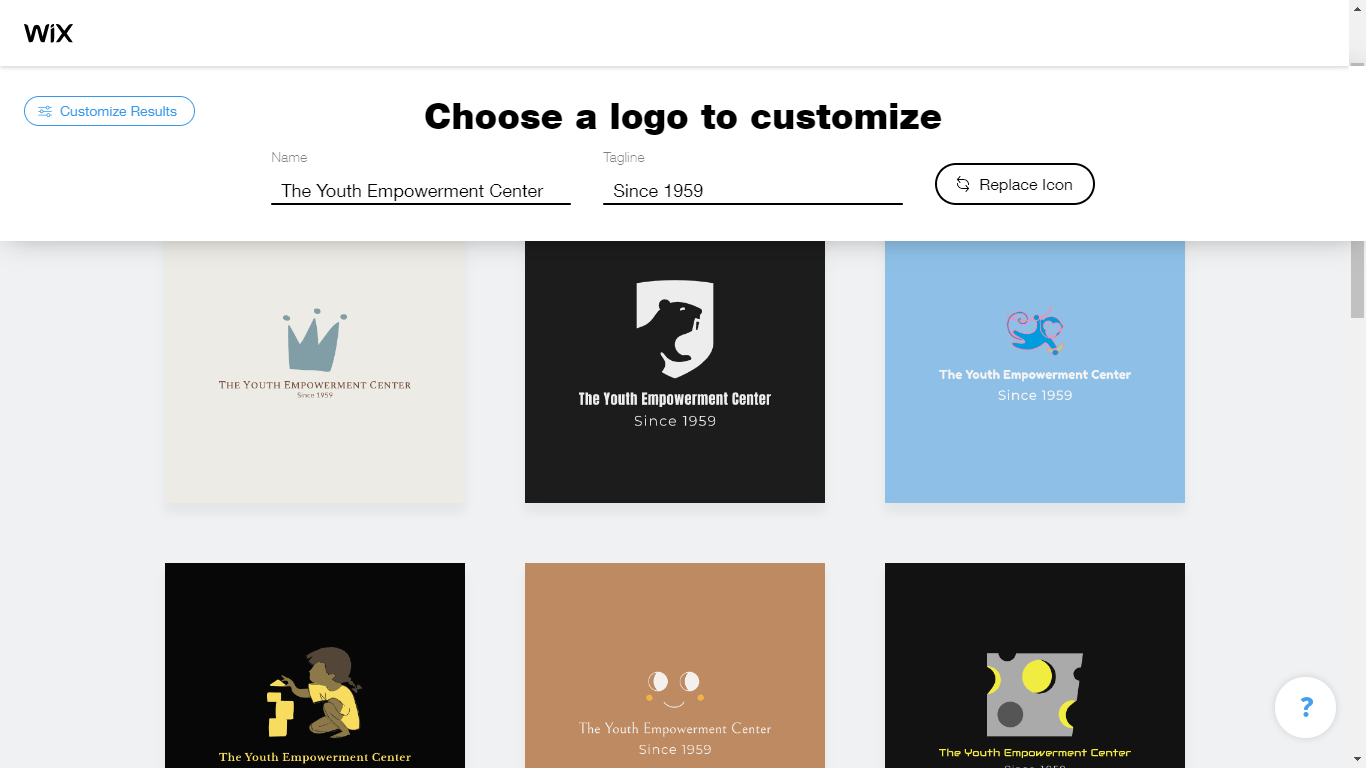 Wix Logo Maker screenshot - logo suggestions