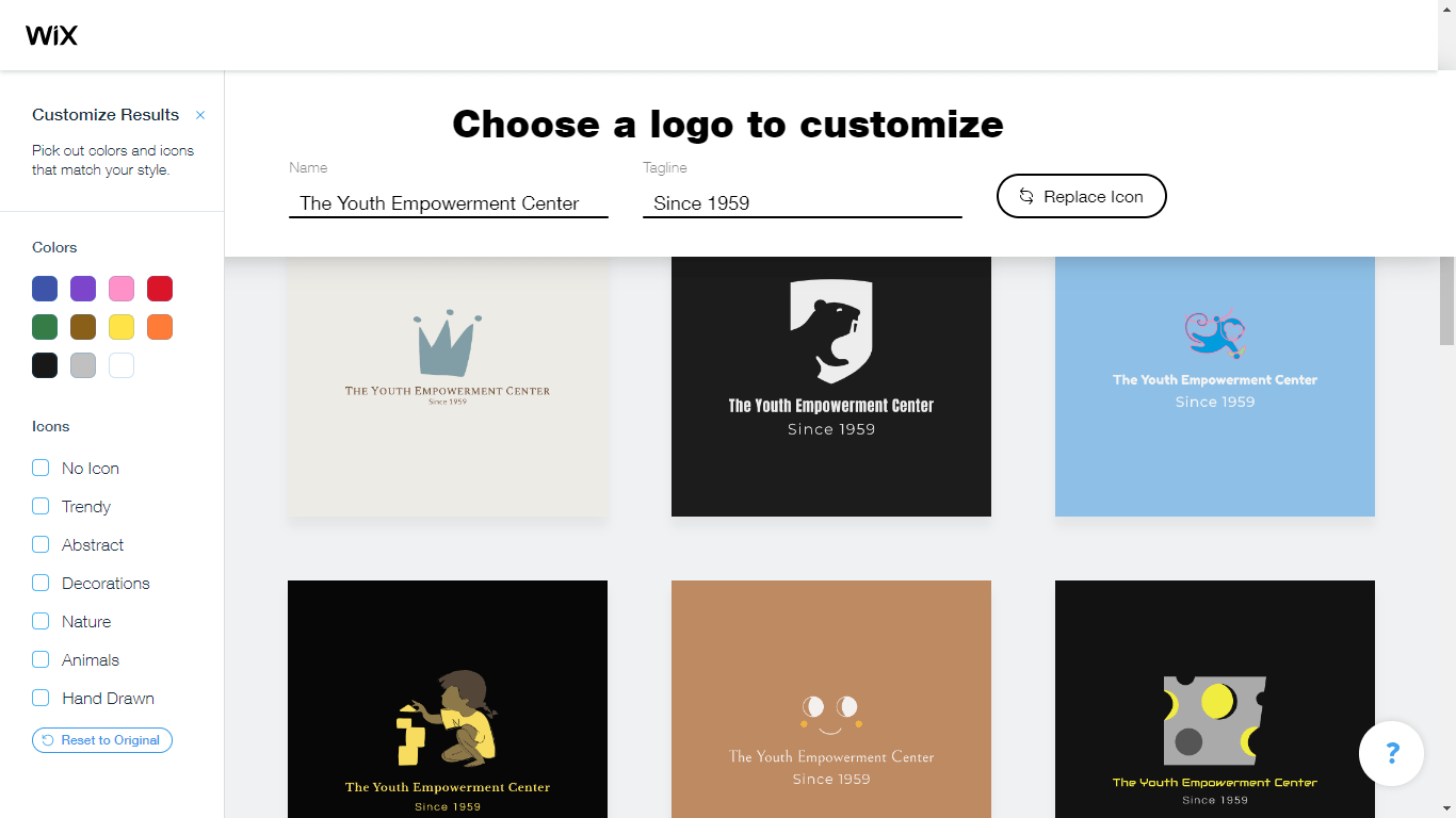 Wix Logo Maker screenshot - customize results