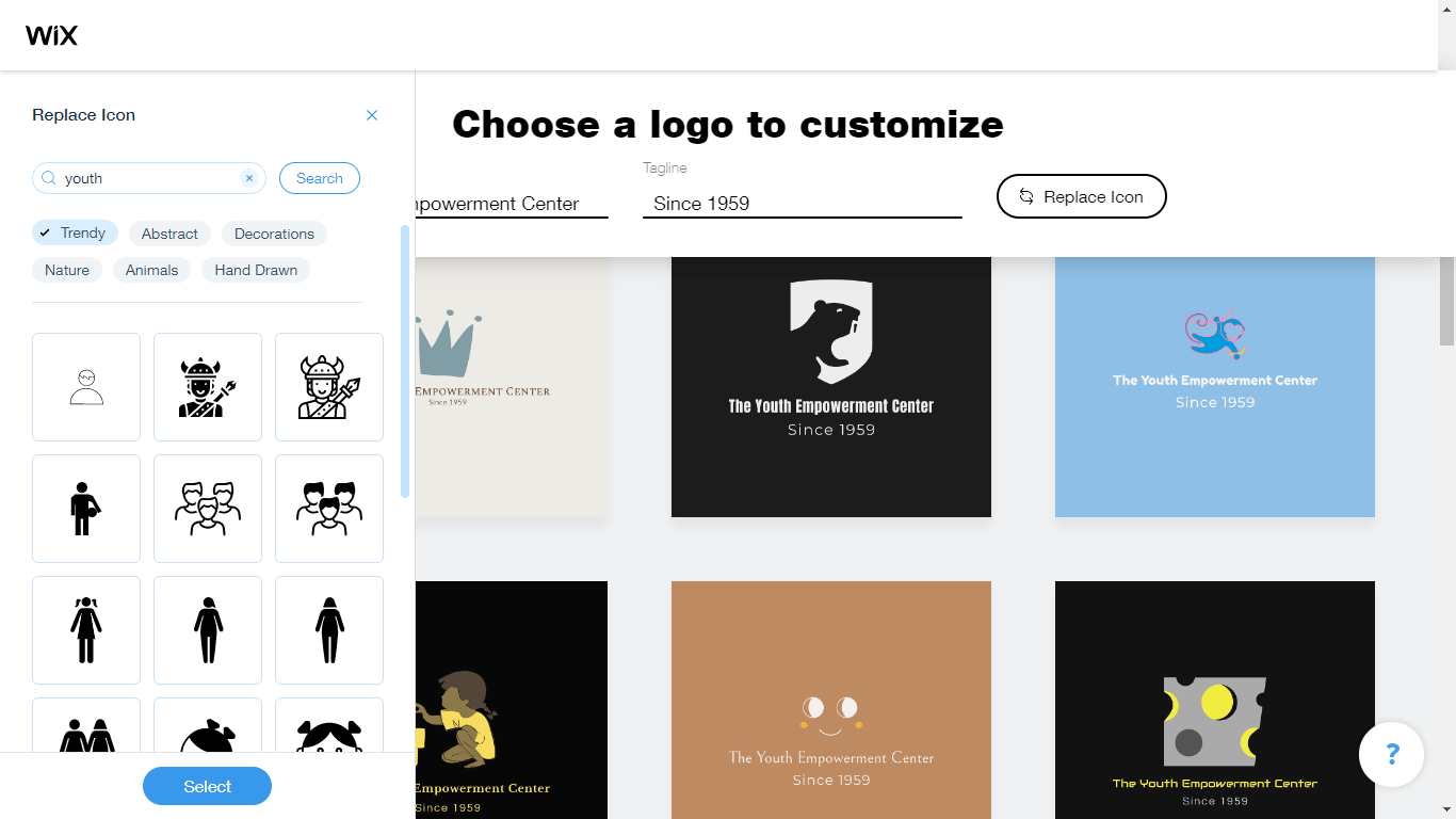 Wix Logo Maker screenshot - youth icons