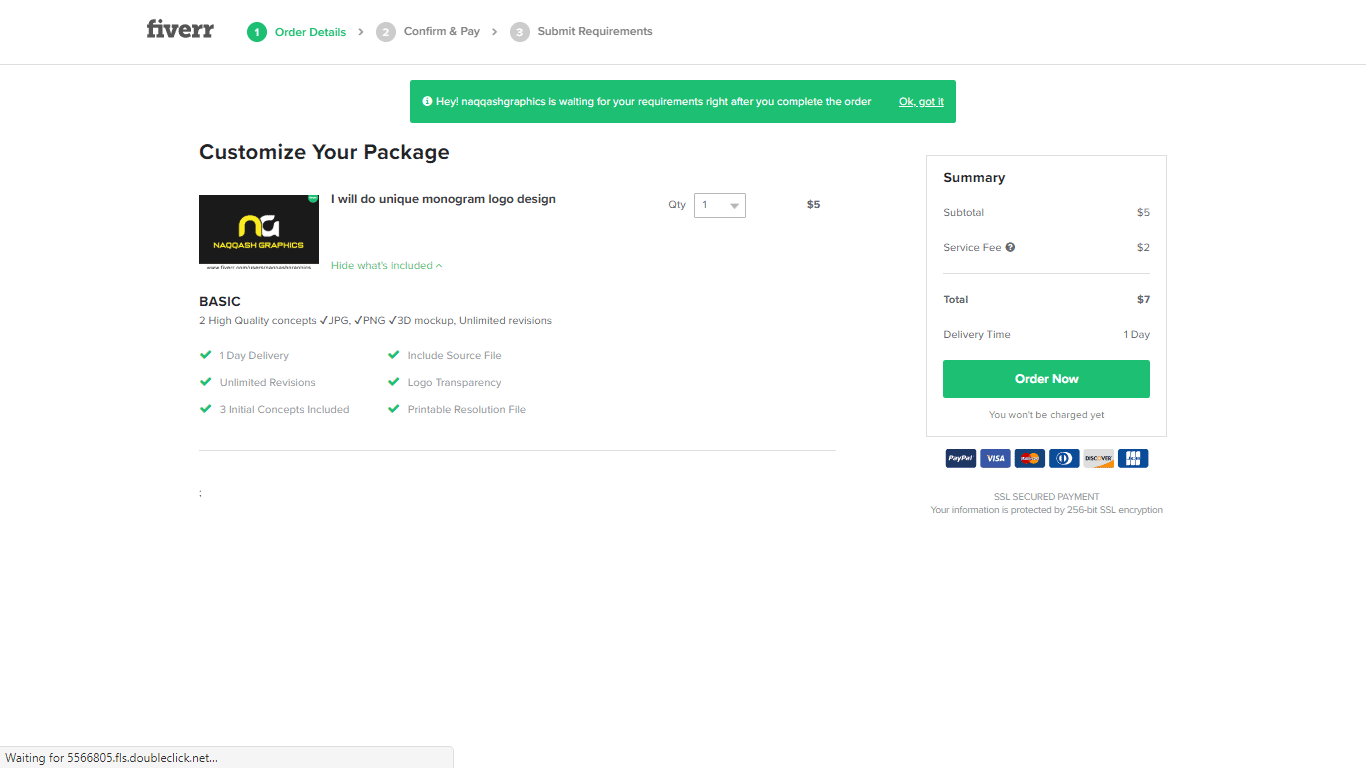 Fiverr screenshot - Customize Your Package