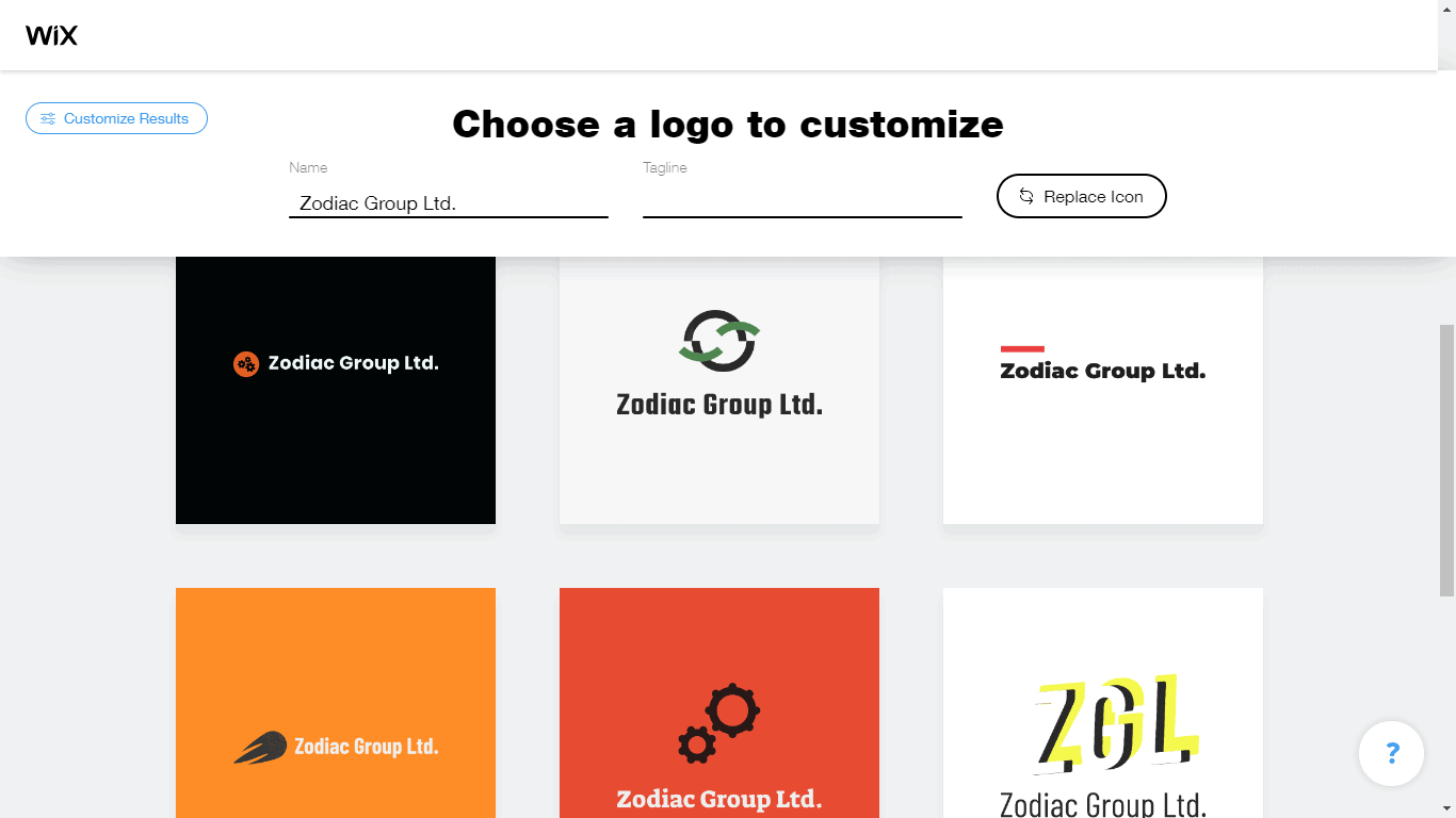 Wix Logo Maker screenshot - logo suggestions