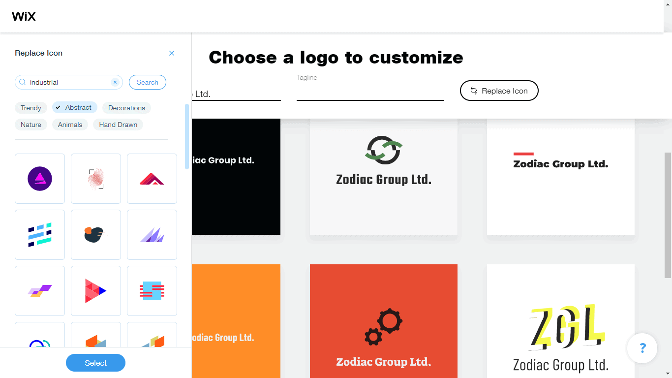 Wix Logo Maker screenshot - industrial icons