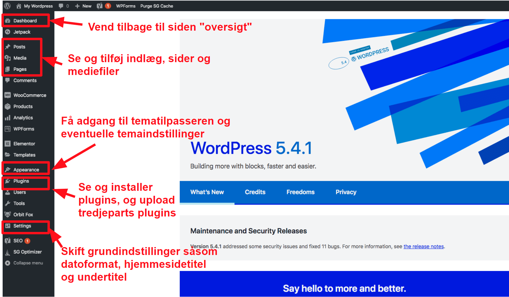 The WordPress dashboard DA16