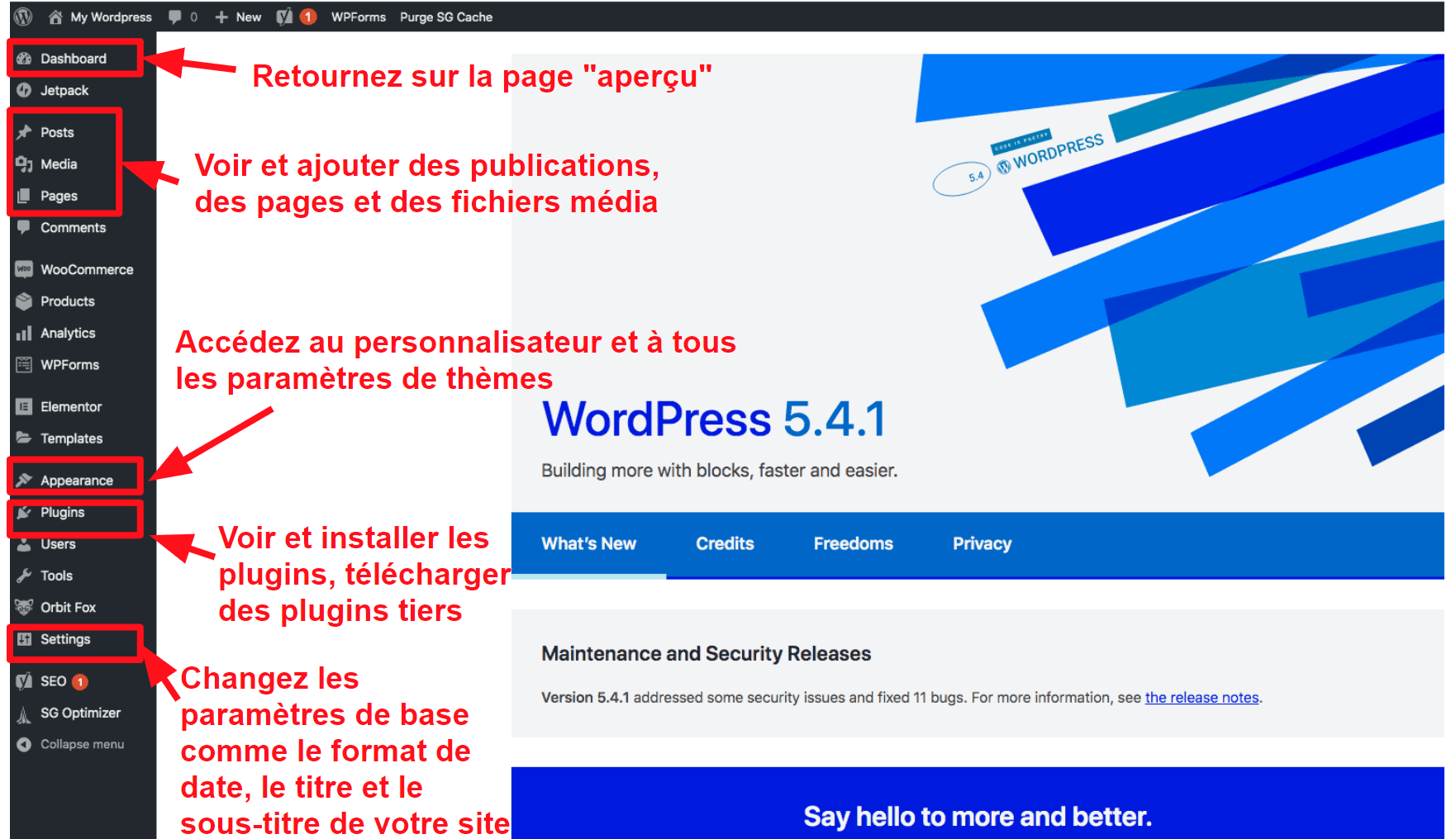 The WordPress dashboard FR16