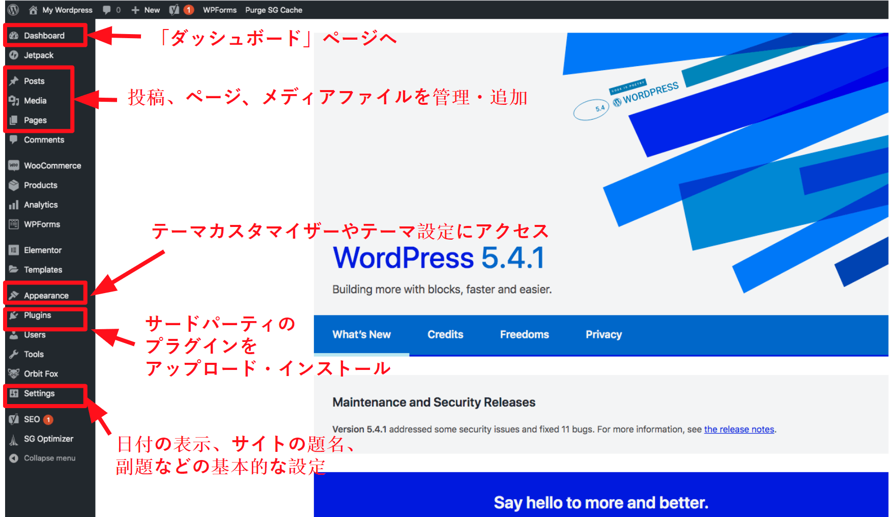 The WordPress dashboard JA16