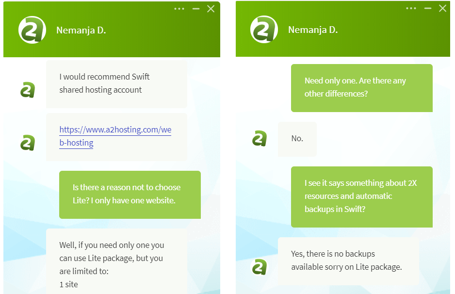 A2 Hosting live chat support