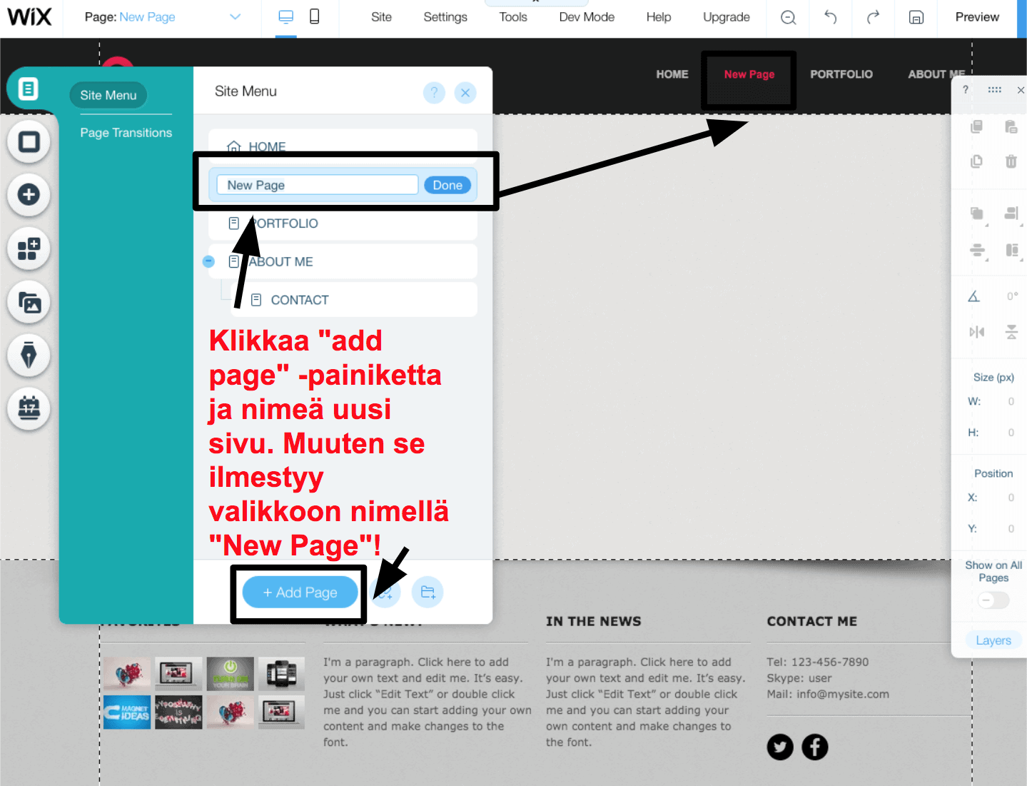 adding new pages in wix FL8