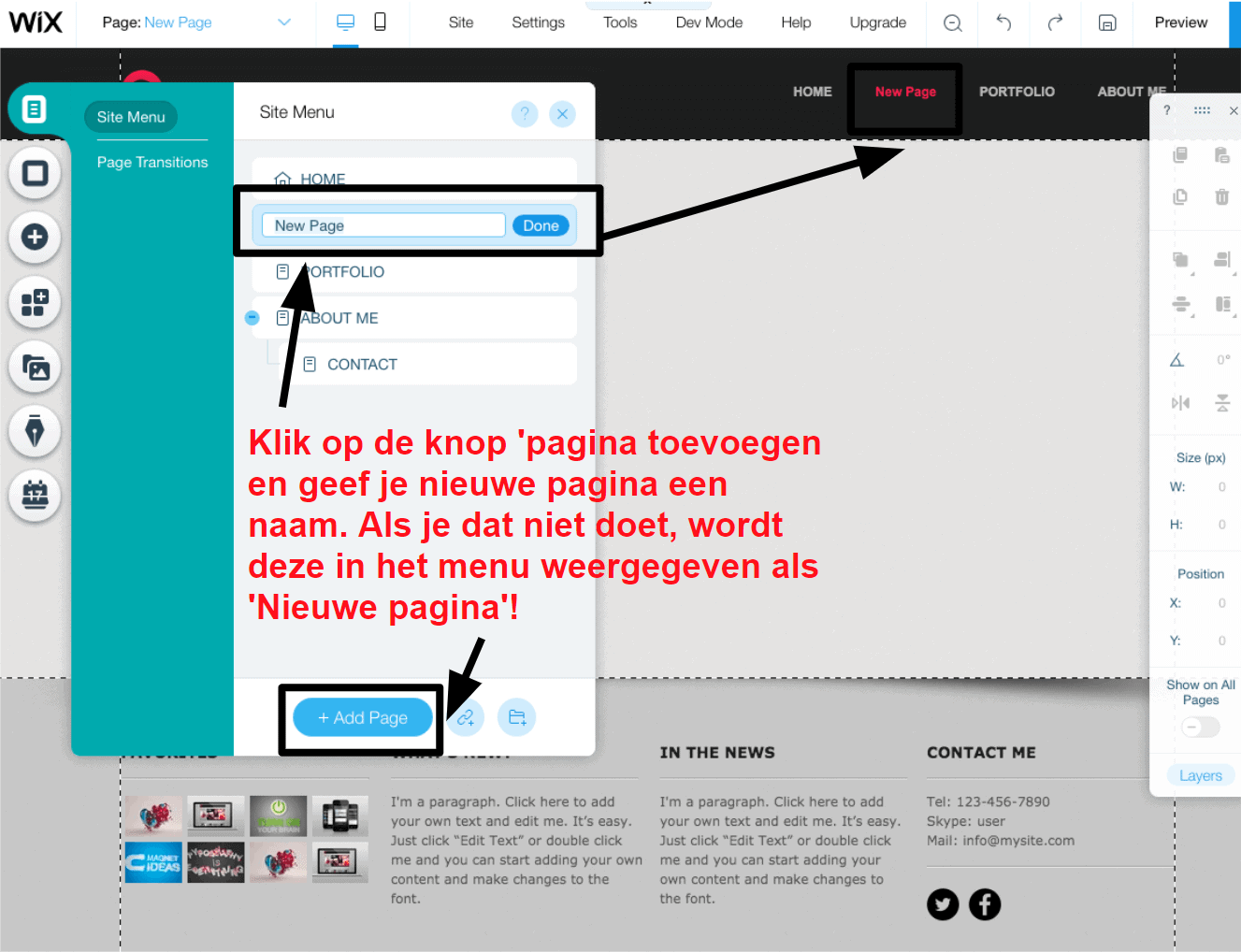 adding new pages in wix NL8 1