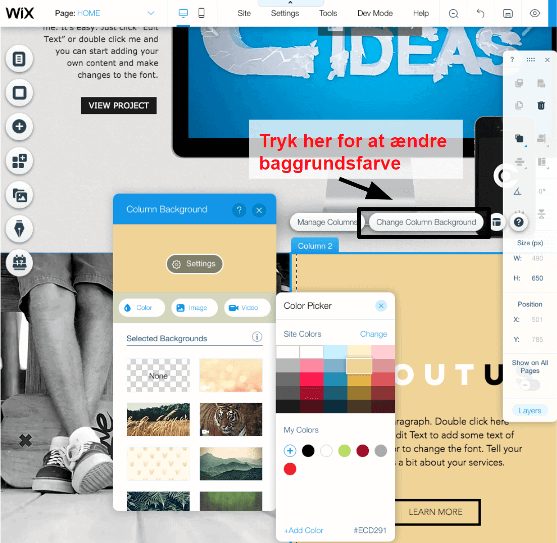 changing colors in the Wix editor DA3