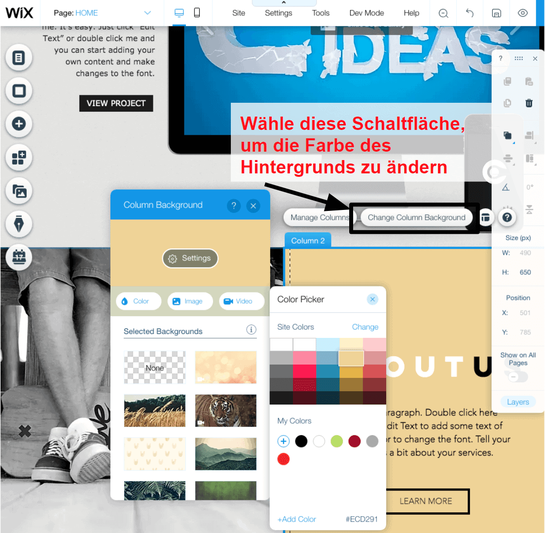 changing colors in the Wix editor DE3