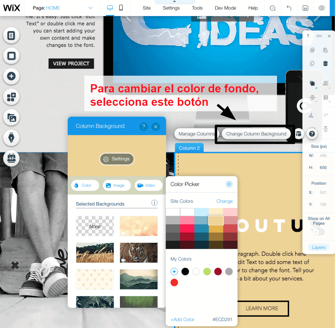 changing colors in the Wix editor ES3