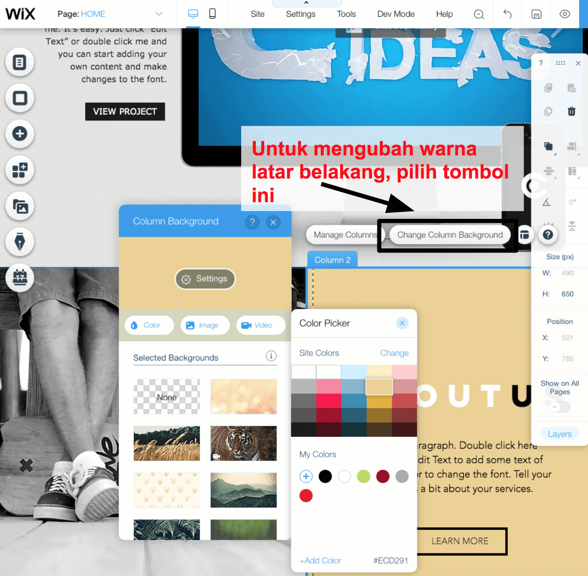 changing colors in the Wix editor ID3
