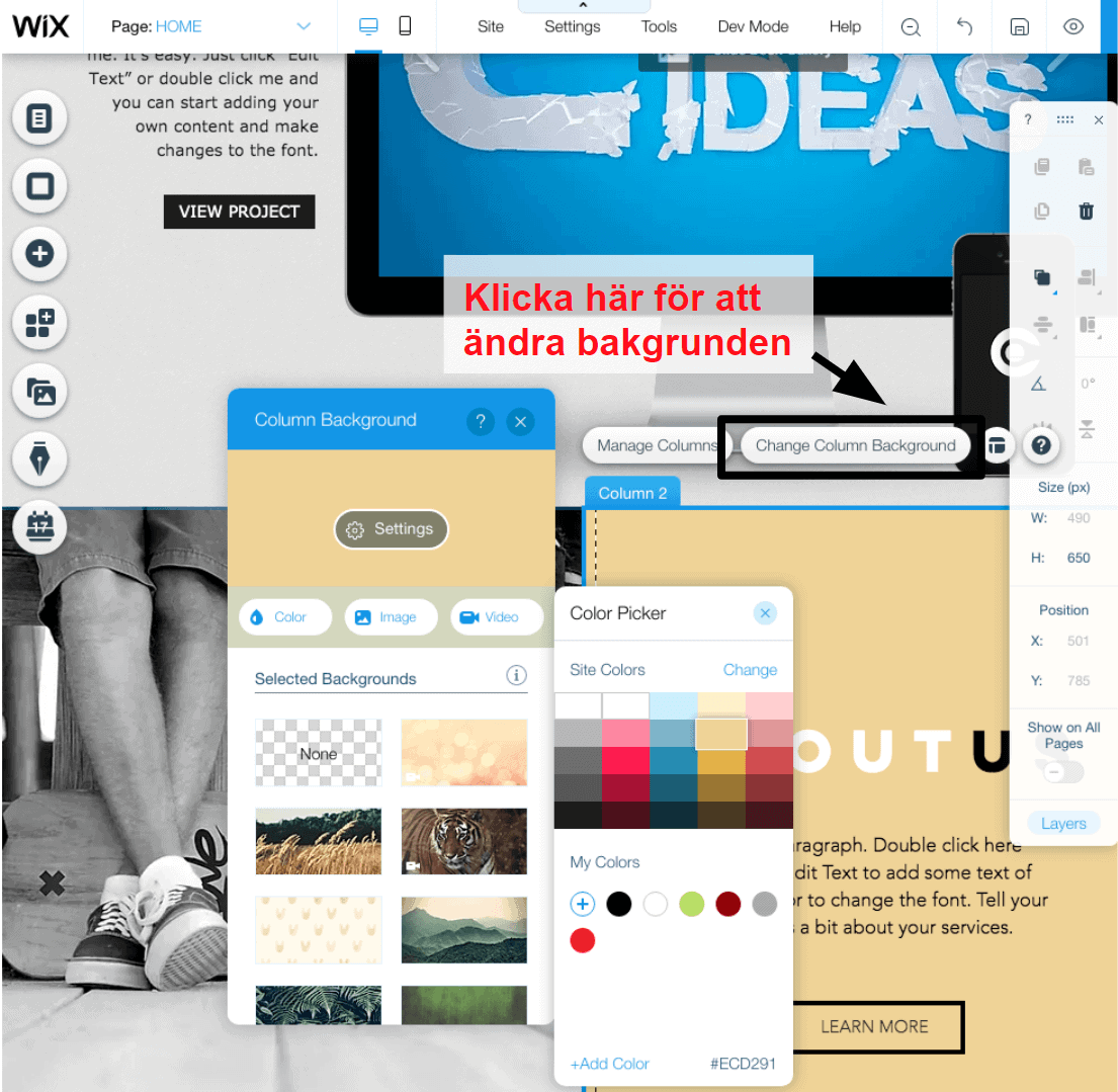 changing colors in the Wix editor SV3