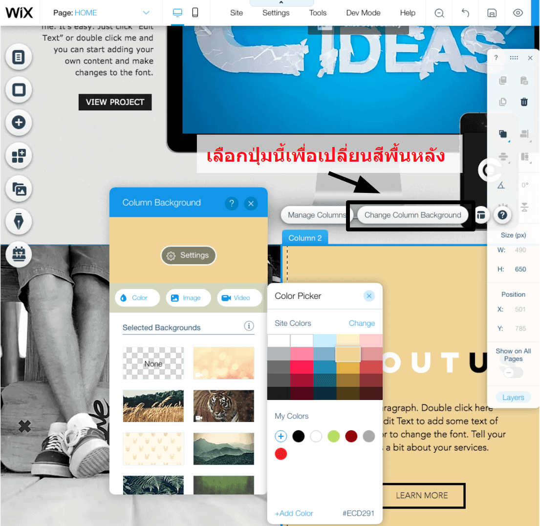 changing colors in the Wix editor TH3