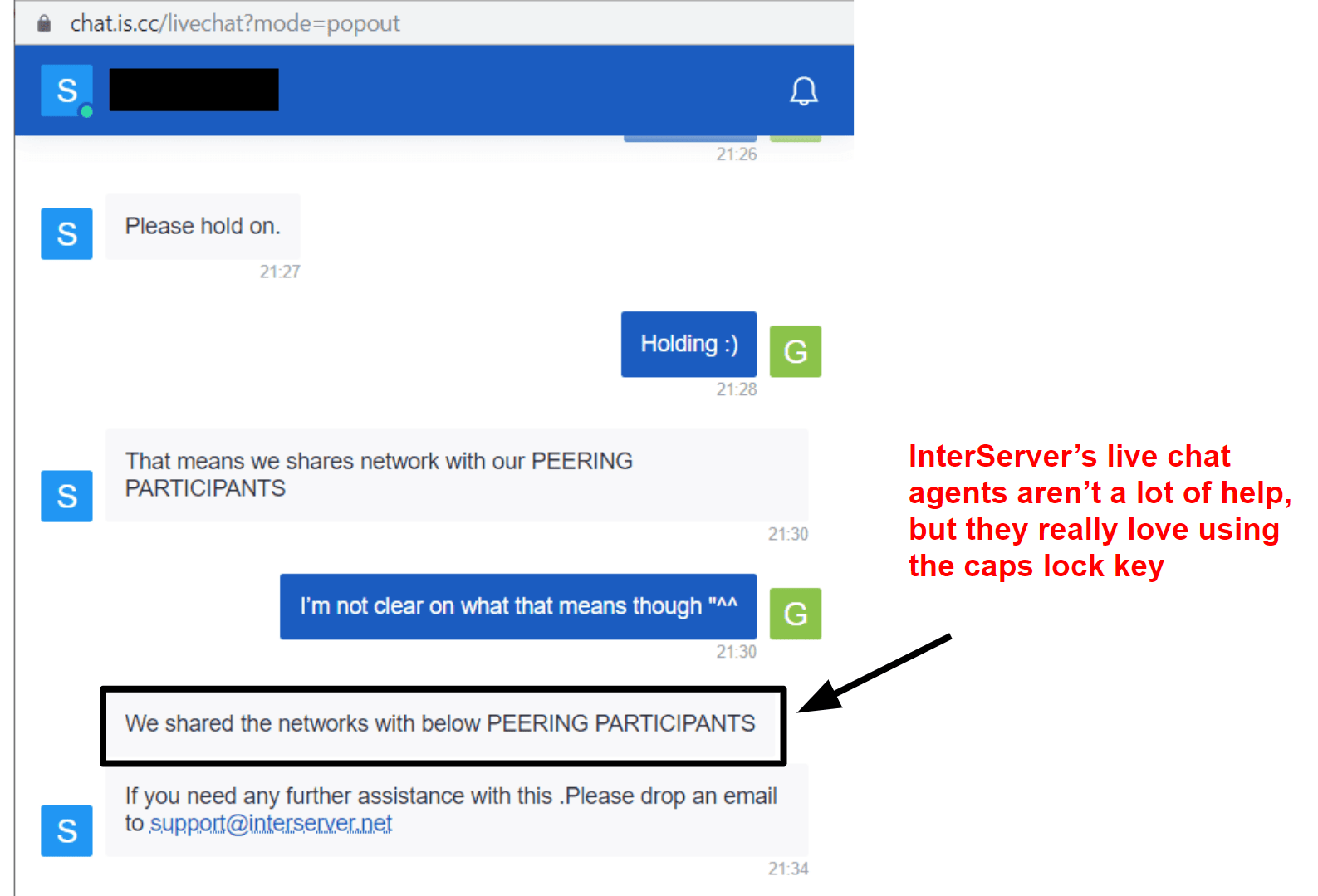InterServer support - live chat