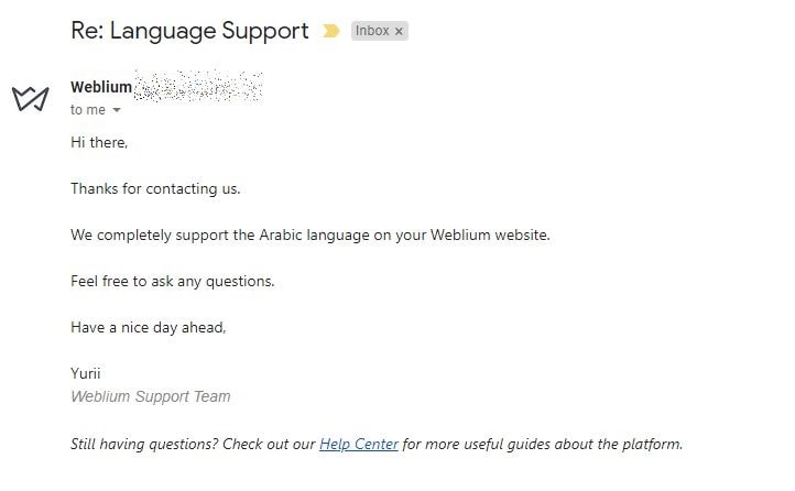 Weblium customer support