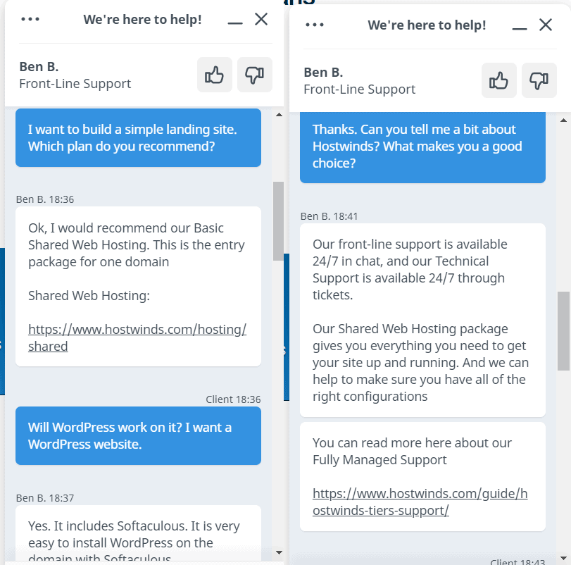 Hostwinds pre-sales chat