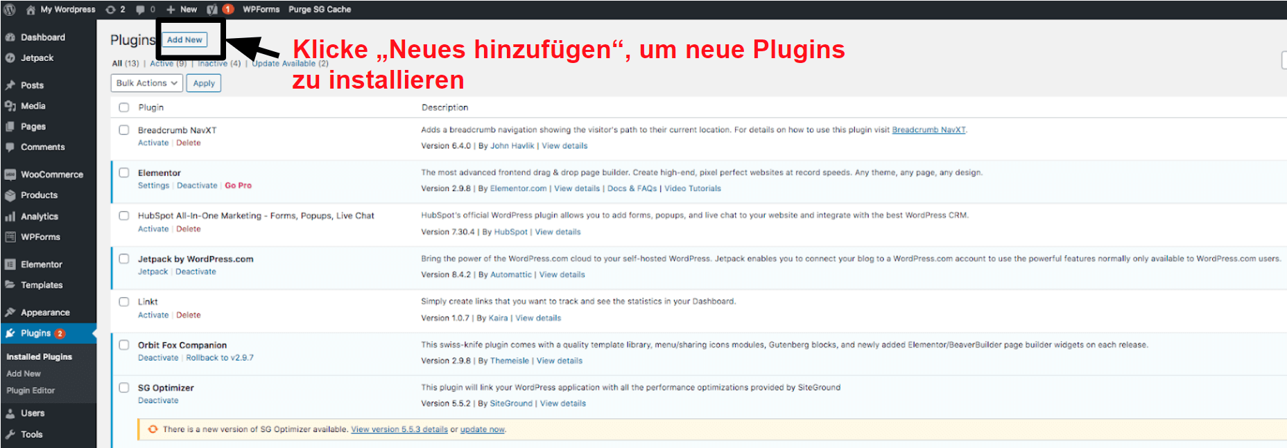 manage your installed plugins in WordPress DE19
