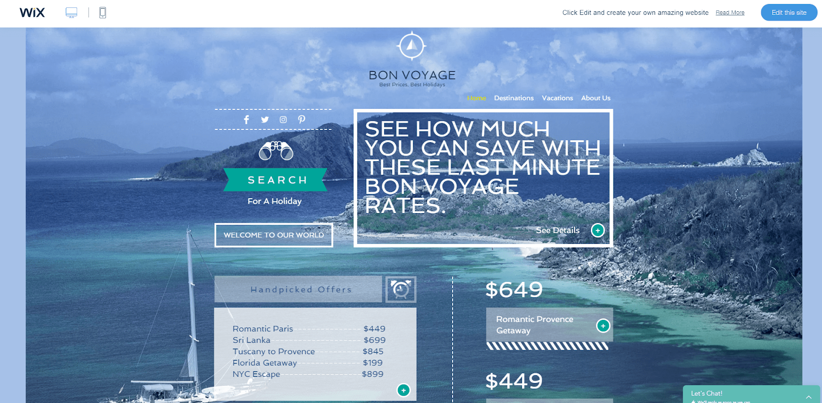  Plantilla de sitio web para agencias de viajes exóticas de Wix