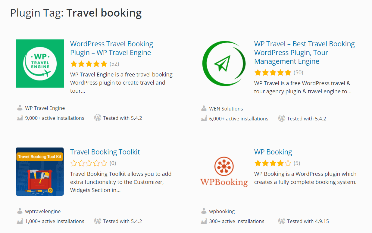 de plug-ins voor het boeken van reizen aangeboden door WordPress.com