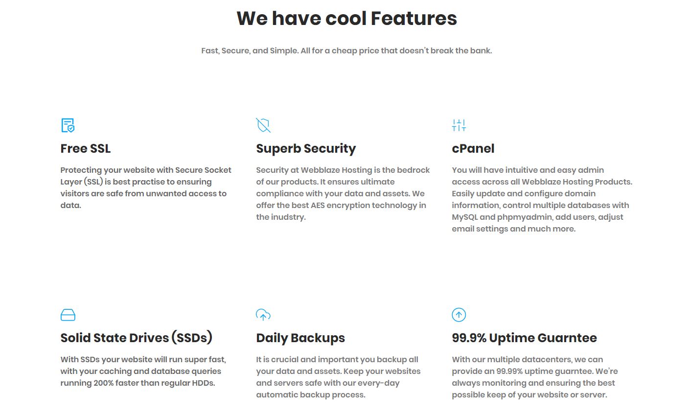 webblaze hosting features