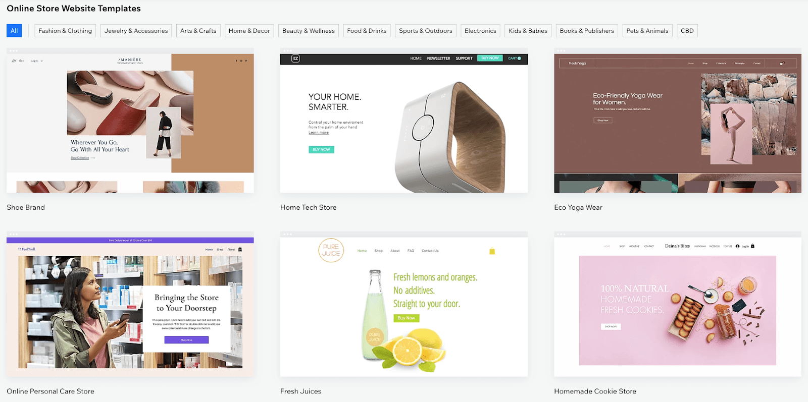 Wix e-commerce templates