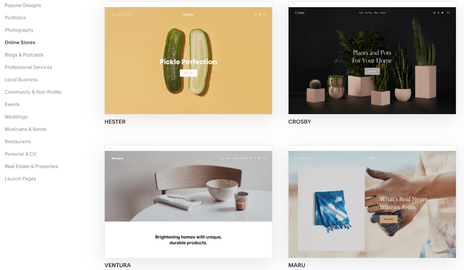 Squarespace e-commerce templates