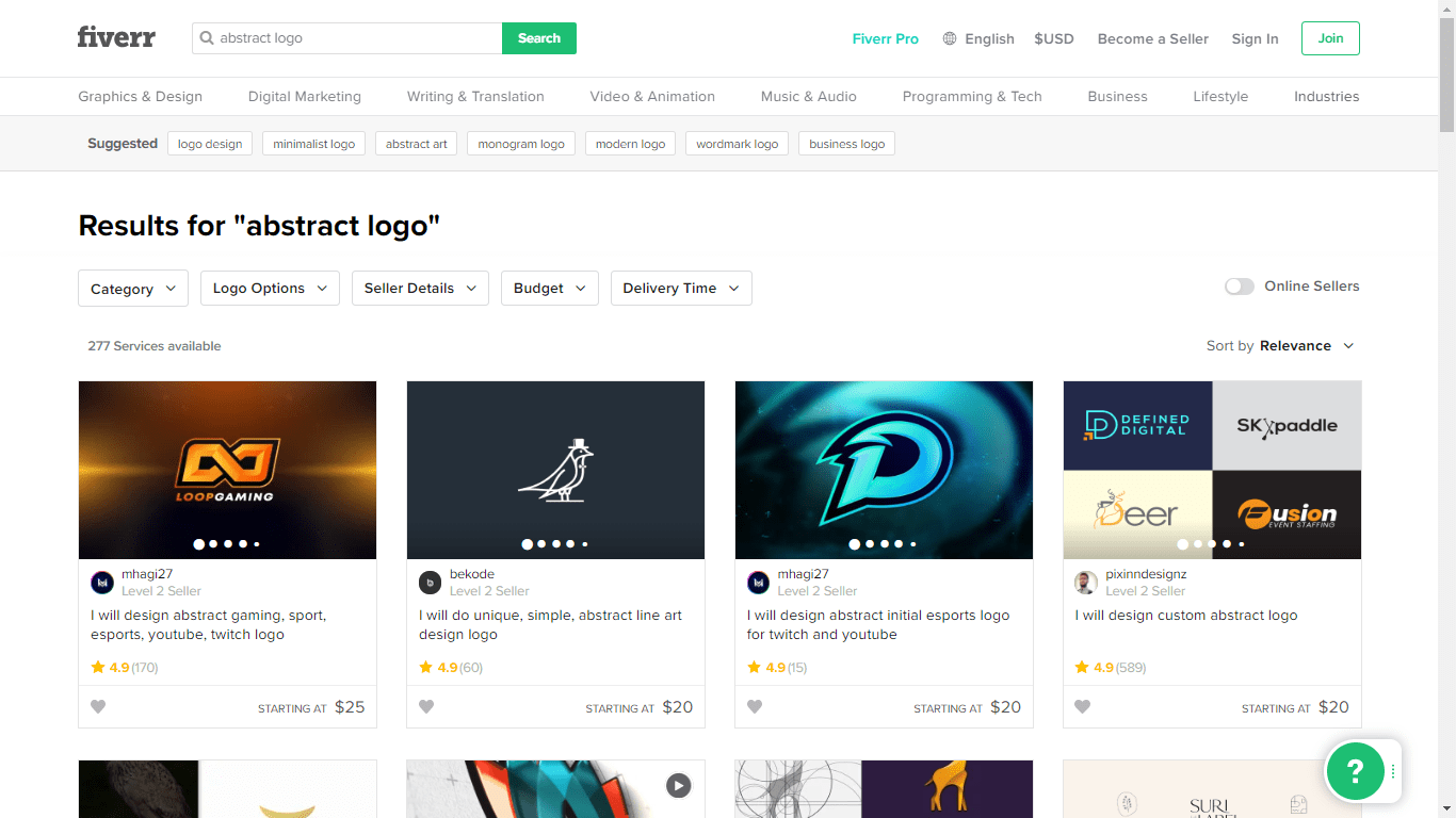 Fiverr screenshot - Abstract logo designers