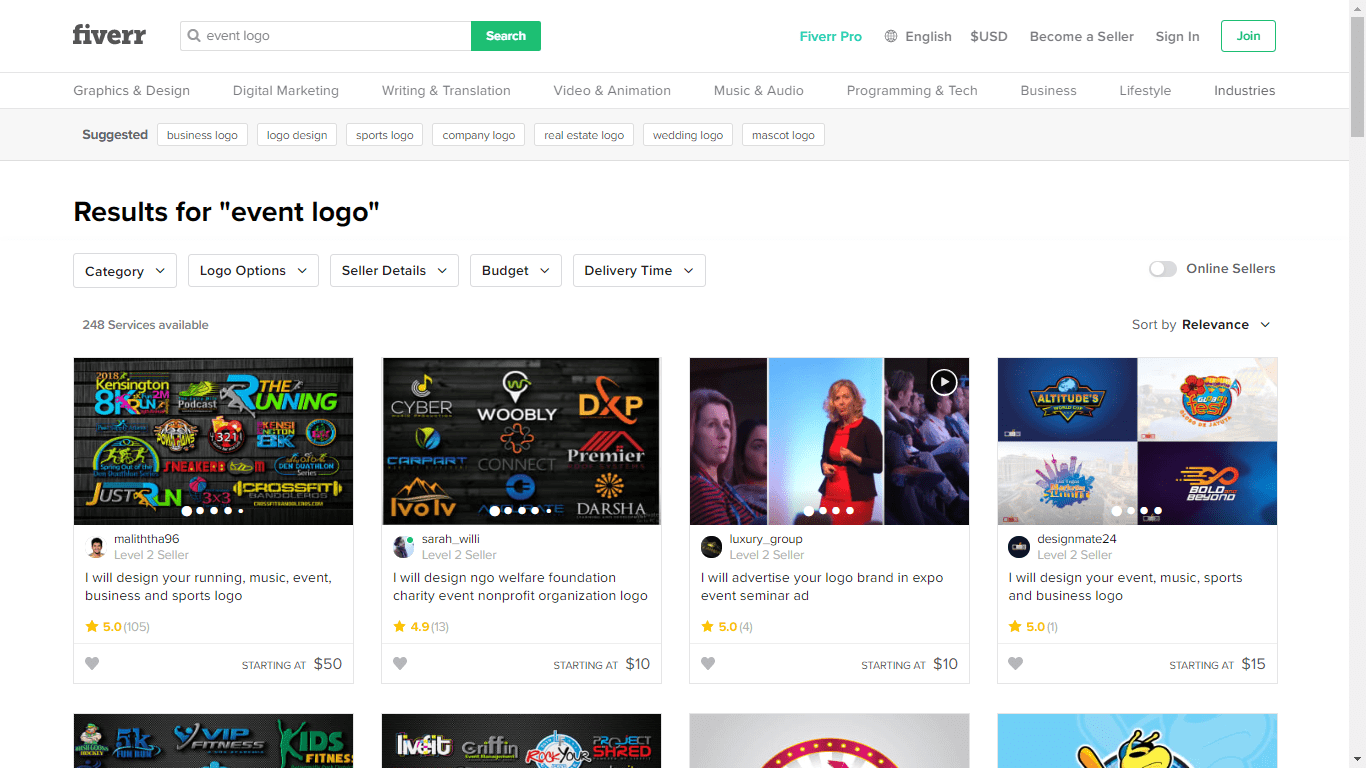 Fiverr screenshot - Event logo designers