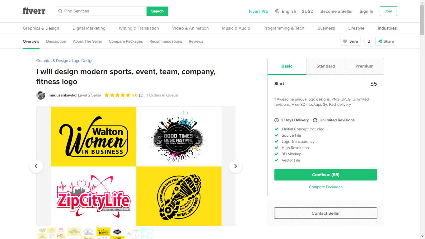 Fiverr screenshot - Package overview